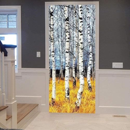 TACOKI Türtapete Selbstklebend Türposter Birke Türbekleben Birke Türbilder, 3D Effekt Fototapete Türfolie Poster Türaufkleber Wandtattoo Tür Dekoration Stickers 77x200 cm 667z