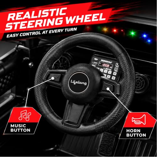 Image of Lifelong Jeepster EV Car for Kids | Big Electric Car with Music & LED Lights | Dual Motor, 12V Rechargeable Battery | Parental Control, Foot Accelerator Electric Ride On Car for Kids 2-8 Yrs (Red)