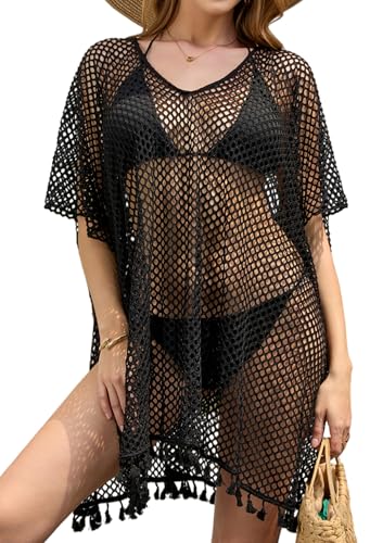 Robe de Plage Femme Col V Sexy, Cache-Maillot au Crochet avec Franges, Tunique de Plage Extensible...