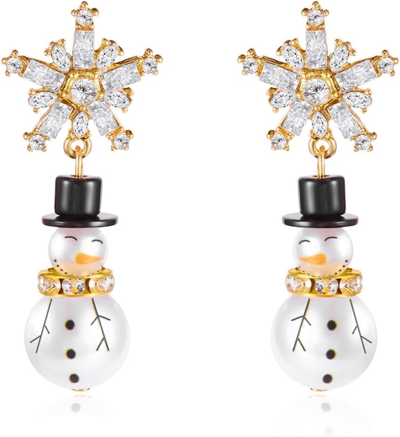 Christmas Snowman Earrings for Women Cute White Christmas Snowman Dangle Drop Earrings Sparkling Cubic Zirconia Winter Snowflake Stud Earrings Christma Holiday Winter Party Jewelry