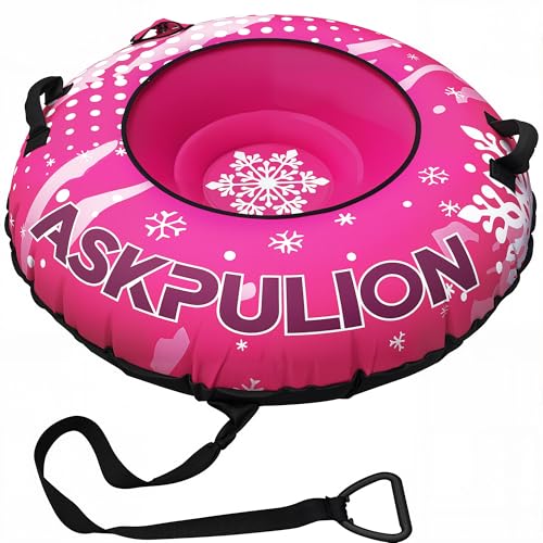 Inflatable Snow Tube Sled, 48”Heavy Duty Snow Tubes for Sledding with Premium Canvas Cover for Kids Adults, Winter Outdoor Snow Toys Gift, Christmas Birthday Gift for Children Family