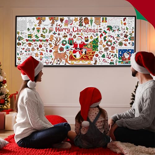 Image of Christmas Coloring Poster, Large Coloring Activity Paper 75 inch x 31 inch Jumbo Size Versatile Paper DIY Painting Drawing Banner /Tablecloth for School, Winter Theme Parties, Wall Decor