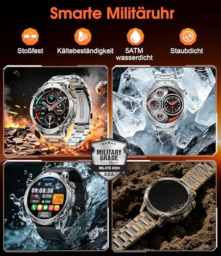 LIGE Smartwatch Herren 1400mAh Lange Akkulaufzeit, 1,7" Militär Smart Watch mit LED-Taschenlampe, Bluetooth-Anrufe, 120+ Sportmodi… – Ansicht 7