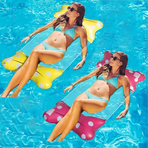 Cama hinchable para piscina, hamaca de agua, sillón de salón, colchón de aire, para piscina, playa, adultos, niños (rojo y amarillo)