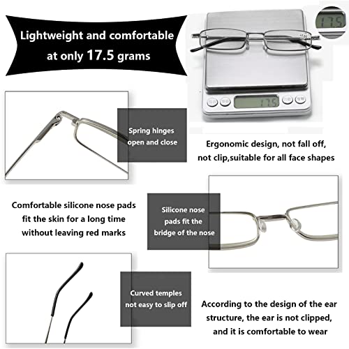 Hubeye 3 works Slim Pen Reading Glasses Tube Reader Glasses Men Women Anti Blue Light Small Reader Spring Hinged Eyeglasses with Portable Clip Case 2.00 - Image 4