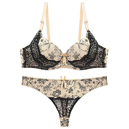Soutien-gorge push-up grande taille anti-inconfort avec string en dentelle imprimée