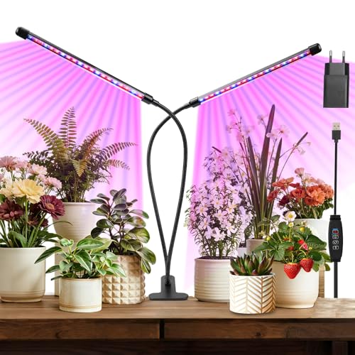 Pflanzenlampe LED Vollspektrum Grow Light mit Timer & 10-stufig dimmbar – Hoher PPFD für Hydroponik, Indoor-Garten, Blumen und Gemüse | Ideal für Keimung, Wachstum & Blüte | Energiesparend