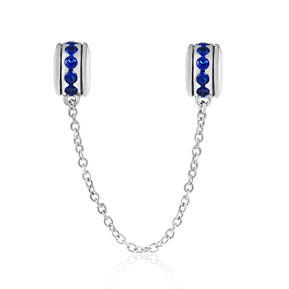 Amoony Safety Chain Charm 925 Sterling Silver Star Charm for DIY Charm Bracelet (Blue)-image-6