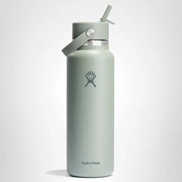 Hydro Flask Water Bottle - Insulated Stainless Steel - Wide Mouth Flex Straw Lid, Non Spill, Leakproof and Refillable in 40 Oz Tonal Agave 9
