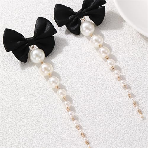 Long Pearl Earrings for Women Large Pearl Bow Earring Bow Fringe Earrings for Bridal Wedding Prom Party Jewelry3