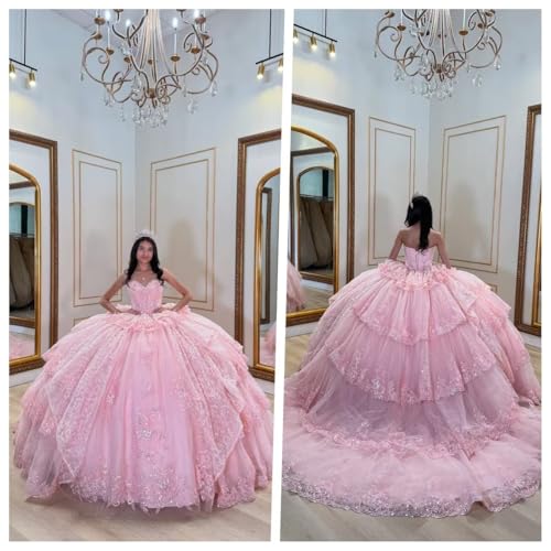 XYAYE Glitter Tulle Quinceanera Dresses with Sleeves Lace Layered Vestidos de Quinceañera Puffy Beaded Strapless 16 Dresses3