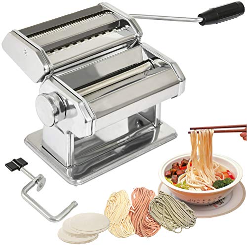QLOUNI Máquinas para Pasta Manuales de Acero Inoxidable con Función de 6 Velocidades para Amantes de la Pasta Hacen Fideos,Espaguetis,Pasta y Lasaña,Tallarines(20 * 18 * 12.5cm)