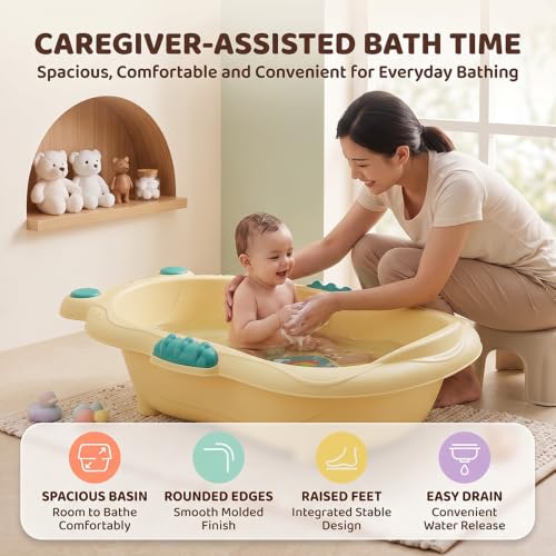 Image of StarAndDaisy Baby Bath Tub for 0-5 Years, Spacious Baby Bathtub with Smooth Rounded Edges, Raised Base, Easy Drain Plug, One-Piece Design, Infant Bath Tub for Newborns & Toddlers