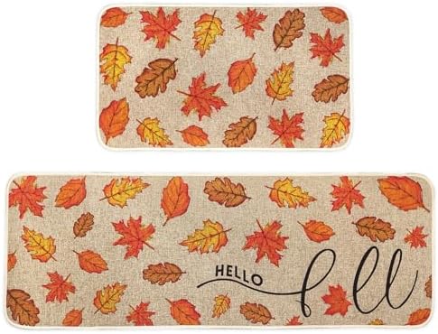Fall Kitchen Rugs, Fall Kitchen Mats for Autumn Home Floor Decor 17x29 and 17x47 Inch
