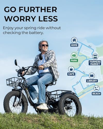Image of Skeri Electric Tricycle for Adults, 750W(Peak 1350W) Motor Etrike, 20 inchx4 inch Folding Fat Tire Electric Trike, 48V13Ah Battery, 3-Wheel Electric Bike, 20MPH, Front & Rear Basket & Differential
