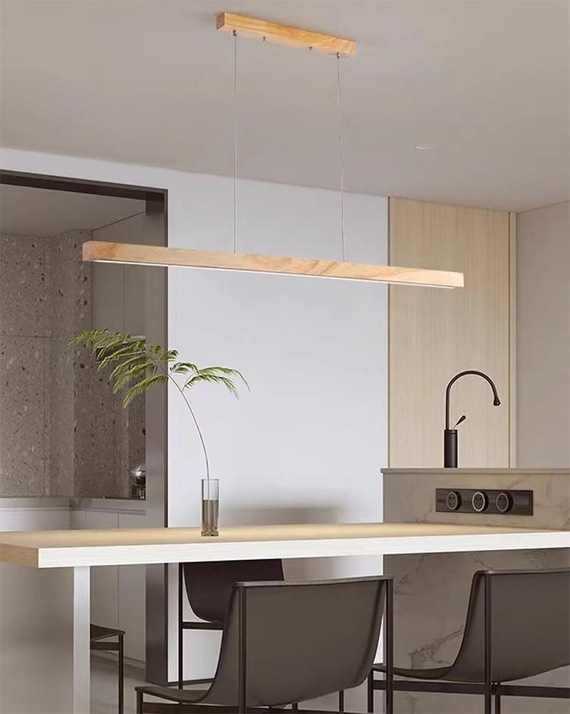 Lampada a Sospensione LED tavolo da pranzo Dimmerabile Moderna lampadario sala da pranzo Con Telecomando, Design Lineare, Regolabile in Altezza,Per Soggiorno Kitchen Island Corridoio (Holz, 100cm)