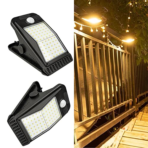72 luces LED solares con clip para exteriores con sensor de movimiento, 4 modos, IP65, impermeable, luz de seguridad inalámbrica para valla, cubierta, pared, garaje, patio (paquete de 2)