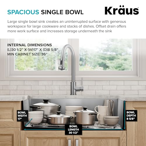 KRAUS Fairlane 33-inch Undermount Single Bowl 18-Gauge Stainless Steel Kitchen Sink, KHU640-33 by Kraus - Image 8