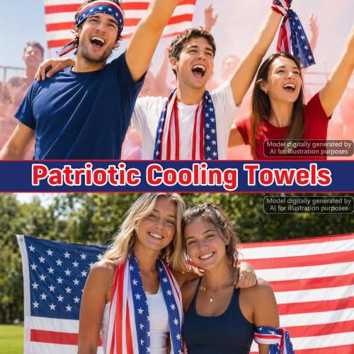 Image of 30Pcs 250th Anniversary Patriotic Cooling Towels for Neck and Face 40 x 12 Inch American Flag Sports Workout Ice Towel for Sweat Microfiber Breathable Chilly Bulk Neck Wraps for 4th of July Outdoor