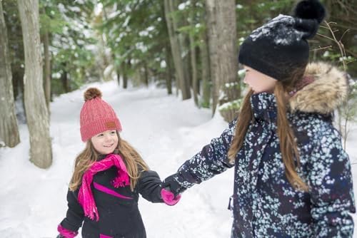 LINSOCLE 3 En 1 Bonnet Enfant Fille, Ensemble Bonnet Echarpe Enfant, Bonnet Enfant Hiver Avec Pompon, Tour De Cou Enfant Avec Doublure, Hiver Accessoires Ensemble Set Pour Garcon Enfants 2 à 6