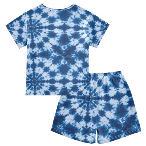 Pajama Sets Blue White Tie Short Sleeve Summer Sleepwear 2 Piece Pjs2