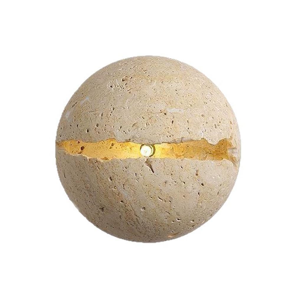 HXYSXHJUO Creative Round Wall Light, Nordic Minimalist Style Single-Head Lamp, G4 Base Yellow Travertine Sconce, Restaurant, Hallway, Living Room Decoration Light Fixtures