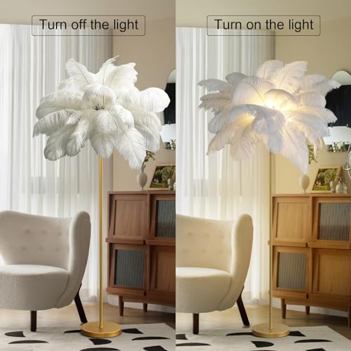 Lámpara de pie de plumas de avestruz TTDGYYXW de 63 pulgadas LED regulable para salón 6