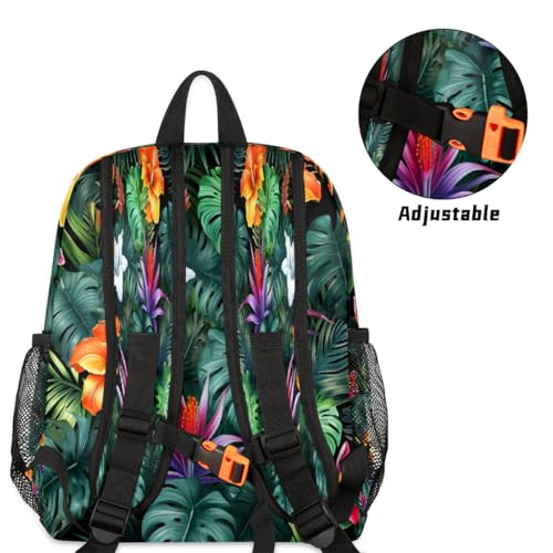 Colorful Palm Leaves Flowers Kids Backpack for Boys Girls, Waterproof Lightweight Toddler School Bag with Chest Strap, Small Travel Book Bag Preschool Kindergarten Backpack4