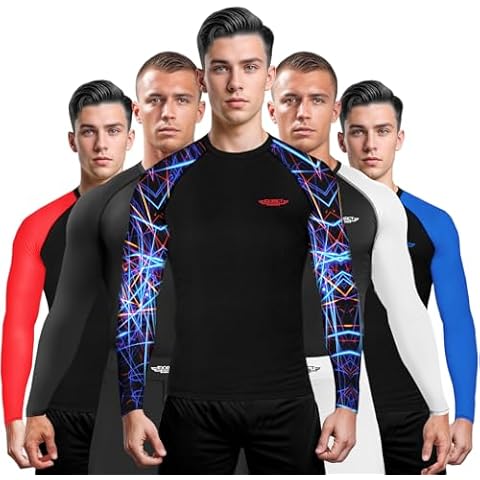 Exxact Sports Mens BJJ Rash Guard Jiu Jitsu Long Sleeve Sublimated, Ranked Compression No Gi Jiu Jitsu Rash Guard Men for MMA, Wrestling - (Lazer, AXL) Cover