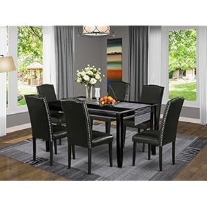 East West Furniture DUEN7-BLK-69 7 Piece Dining Table Set Consist of a Rectangle Kitchen Table and 6 Black Faux Leather Parson Dining Chairs, 36x60 Inch, Black East West Furniture DUEN7 BLK 69 7 Piece Dining Table Set Consist of a Rectangle Kitchen Table and 6 Black Faux Leather Parson Dining Chairs 36×60 Inch Black