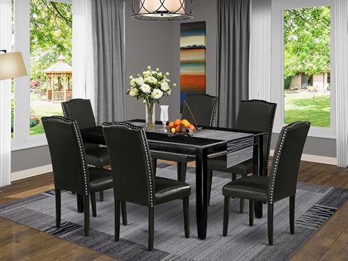 East-West-Furniture-DUEN7-BLK-69-7-Piece-Dining-Table-Set-Consist-of-a-Rectangle-Kitchen-Table-and-6-Black-Faux-Leather-Parson-Dining-Chairs-36×60-Inch-Black East West Furniture DUEN7 BLK 69 7 Piece Dining Table Set Consist of a Rectangle Kitchen Table and 6 Black Faux Leather Parson Dining Chairs 36×60 Inch Black
