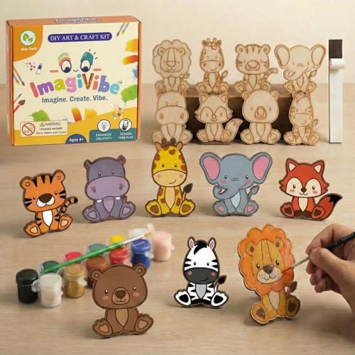 Image of ImagiVibe DIY Paint Your Own 8 Cute Animal Cutouts Fridge Magnets Kit for Kids | Craft Activity Kit Creative Fridge Magnet Painting Art | Encourages Imagination, Creativity & Screen-Free Fun | Made in India (Animal)