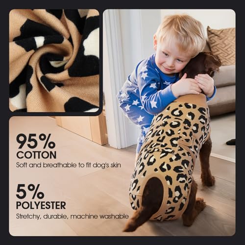 Image of FUAMEY Recovery Suit for Dogs After Surgery,Soft Breathable Dog Bodysuit E-Collar & Cone Alternative Surgical Suit,Male Female Dog Neuter Spay Suits Anti Licking Wounds Onesie Brown Leopard L