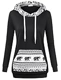 MOOSUNGEEK Women Patchwork Christmas Hoodie Sweatshirts with Elepant Kangaroo Pocket