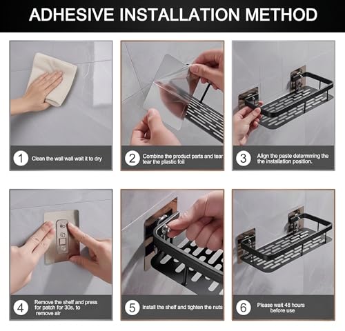 Image of 2-Pack Multipurpose Bathroom Organiser Without Drill Shelf Rack Wall Mounted for Space Saving Bathroom Organizer Shelf, Punch Free /No-Drill Wall Shelves, Wall Stand (Black, Pack of 2)