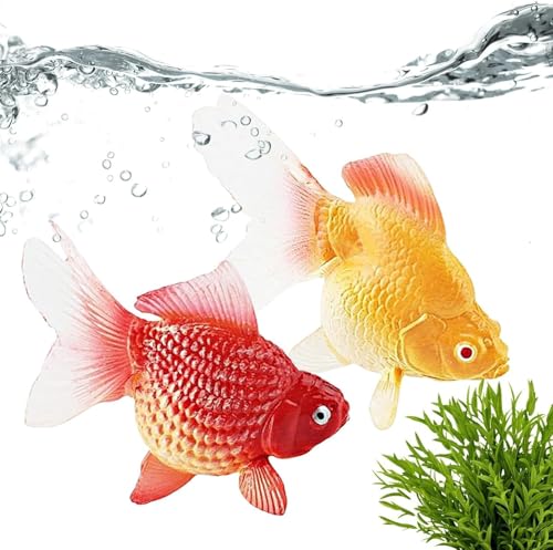 2Pcs Artificial Goldfish Vibrant Yellow Red Decor Lifelike Floating Plastic Fish Safe PVC Aquarium Ornament