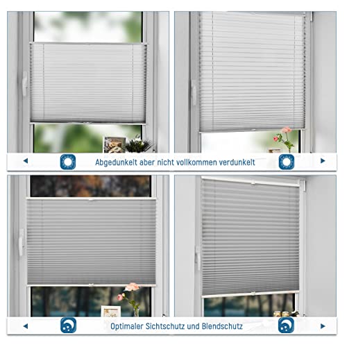 Allesin Plissee ohne Bohren Plissees Klemmfix Hellgrau 70x160cm(BxH), Plisseerollo Faltrollo mit Klemmträger… – Ansicht 4
