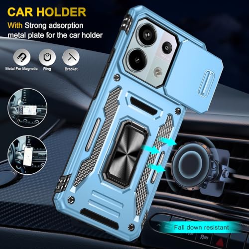 Image of Polycarbonate Slide Camera Cover with Ring Holder Mobile Phone Back Cover for Mi Redmi Note 13 Pro 5G (Blue)