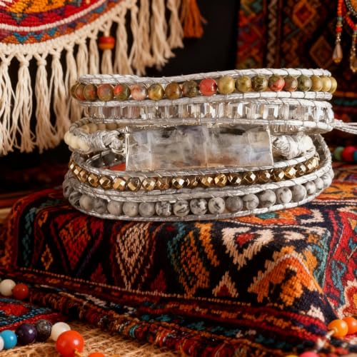 Image of Boho Stone Wrap Bracelet for Women,Turquoise Beaded Bracelet Jewelry Gift