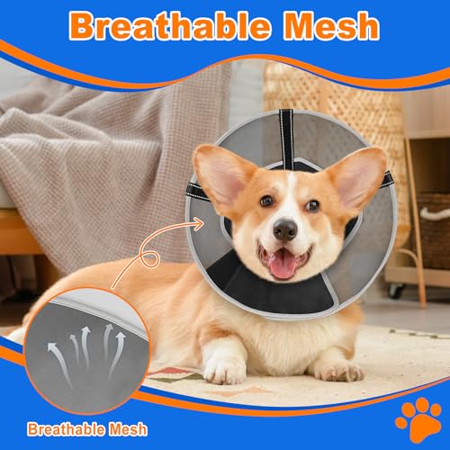 Image of Breathable Mesh Dog Cone Collar for Surgery, Soft Elizabethan Recovery Alternative to Stop Licking,Pet Neck Collar for Large Medium Small Breeds, XS