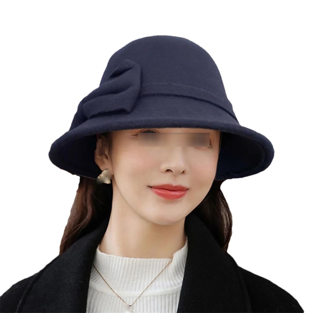 Yeuyyben Cappello da donna in feltro a tesa larga Fedora Autunno Inverno Lana Flat Top Cappello per Cappello Jazz Cap Fiocchi Panama Cappello Elegante Fedora Cappelli