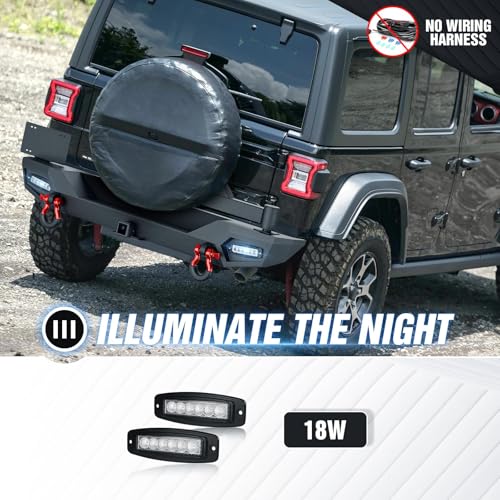 Image of for JL JLU Rear Bumper with Spare Tire Carrier Compatible with 2018 2019 2020 2021 2022 2023 2024 2025 2026 Jeep Wrangler JL JLU with LED Lights, License Plate Frame, 2 inch Hitch Receiver, D-rings
