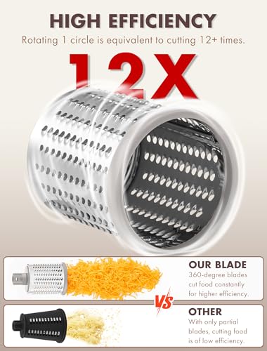 Image of GDL Rotary Cheese Grater Hand Crank with 5 Interchangeable Blades - Upgraded Cheese Shredder Featuring Strong Suction Base for Cheese Shredding, Wavy Slicing, Nut Grinding, Ice Shaving