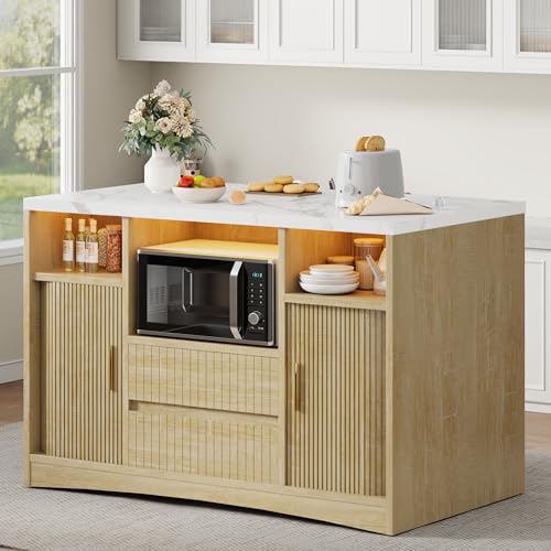 Homiflex Kitchen Island with Storage, Island Table for Kitchen with