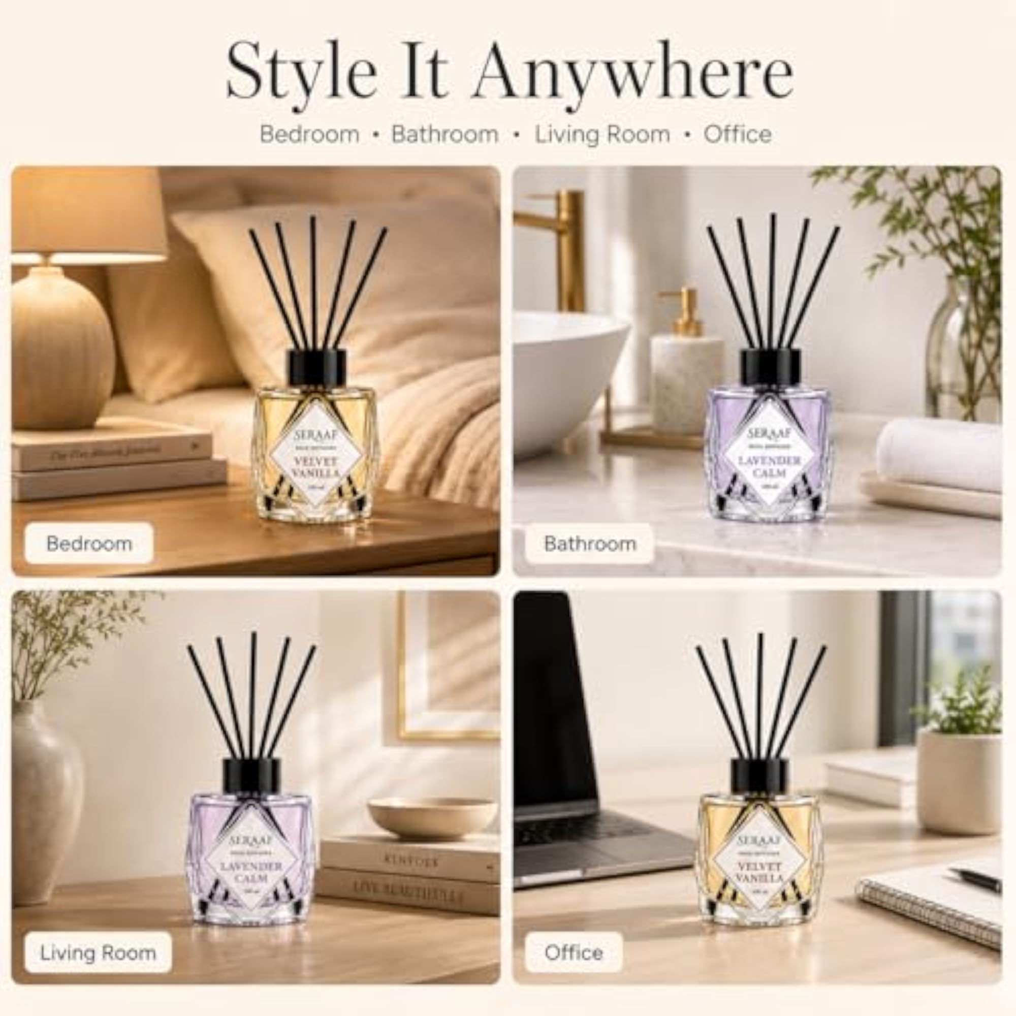 Reed Diffuser Set, Lavender Vanilla, Crystal Glass Jar