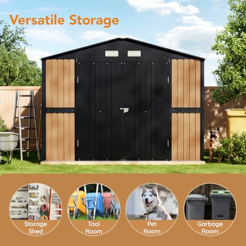 Image of Panovue 10X12 FT Outdoor Steel Storage Shed with Lockable Doors, 2 Windows, Garden Shed Ideal for Backyard, Patio Storage,Chicken Coop(Wood Panels & Frame Floor Not Included)