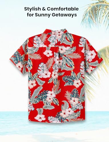 Image of PATPAT Family Matching Hawaiian Outfits - Couple Matching Hawaiian Outfits Family Tropical Shirts Palm Leaf Print Beach Short Sleeve Polo Shirt Father Son Matching Shirts Red Flower Men XXL