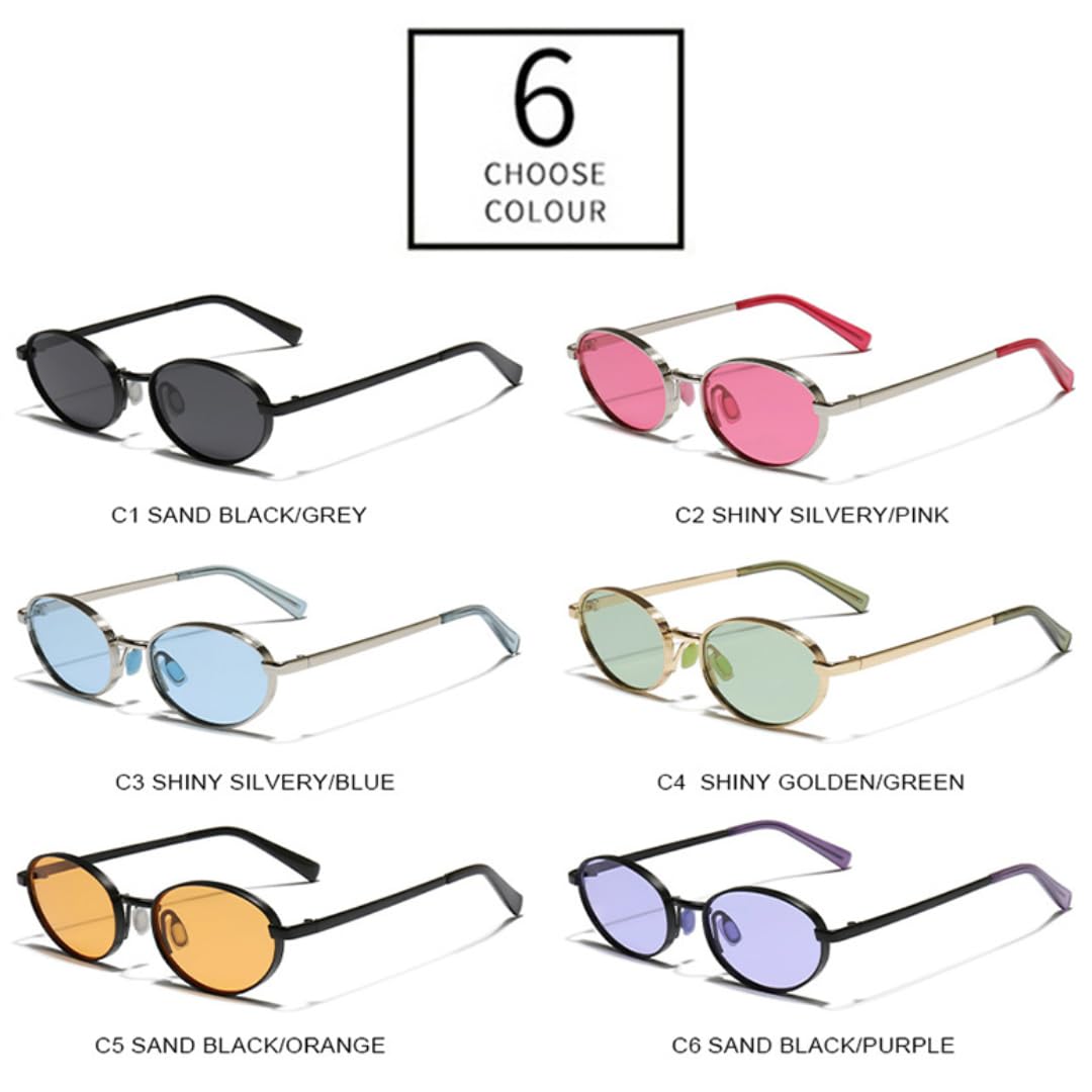 Ovale Sonnenbrille aus Metall, Damen, modische Bonbonfarben, UV400-Schutz, Retro-Punk-Stil, Herren-Sonnenbrille für draußen