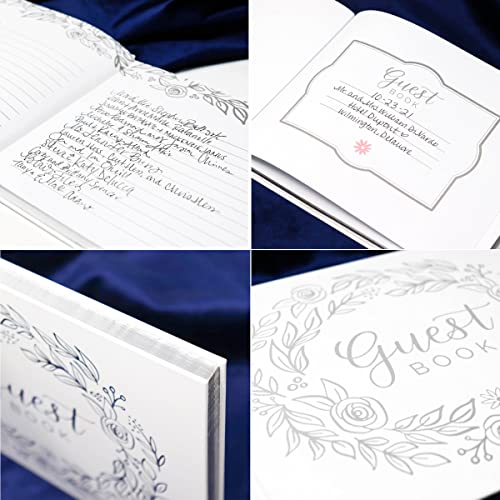 Bloom Daily Planners Wedding Guest Book (120 Pages) - Lined Sign-In Registry Guestbook & Keepsake - Hard Cover With Silver Foil, Gilded Edges And Bookmark - 7” X 9" - Silver Floral #TOP4