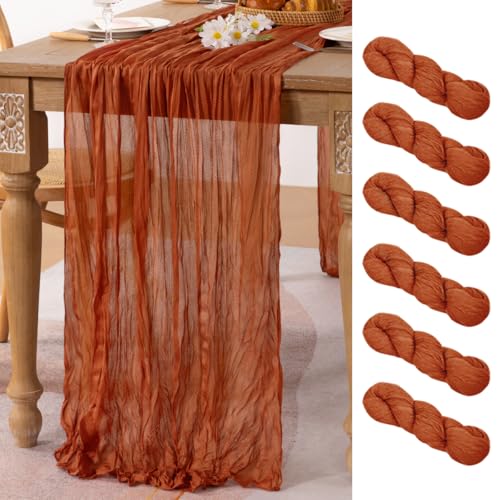 Image of MLMC 6 Pack Terracotta Table Runner 10ft Rustic Burnt Orange Cheesecloth Table Runner 35 x 160 inches for Wedding Bridal Shower Birthday Outdoor Pinic Reception Party Decor